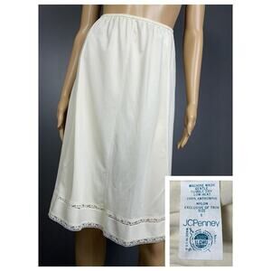 Vintage JCPenney Size Small Half Slip Nylon A-Line Cream Semi-Sheer ILGWU Union